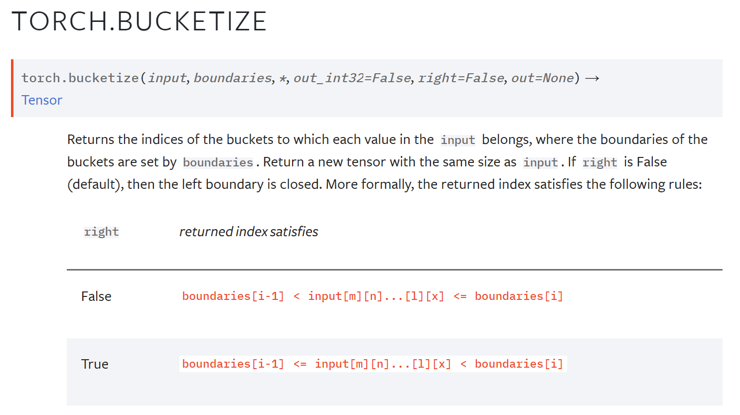 pytorch中 torch.bucketize(input, boundaries)根据boundaries返回input中每个元素的区间