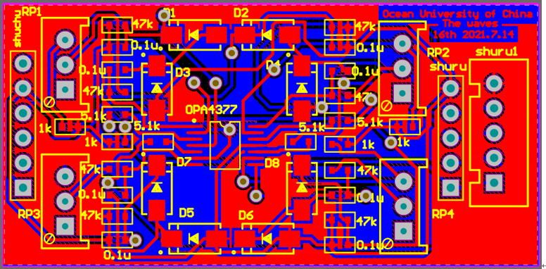 ▲ 图3.17 四路电磁运放PCB图