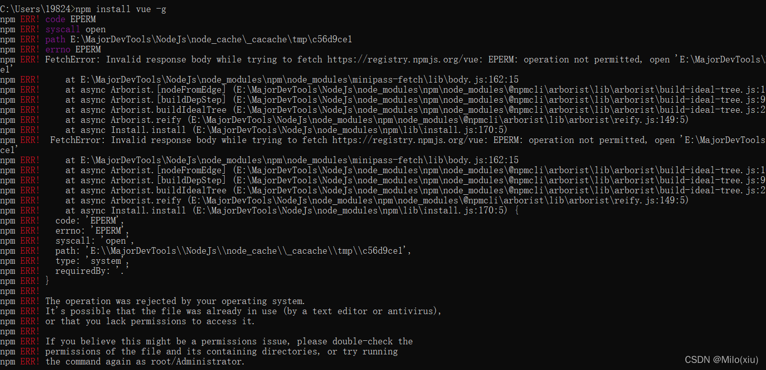 npm安装出现npm err FetchError: Invalid response body while trying to fetch ...