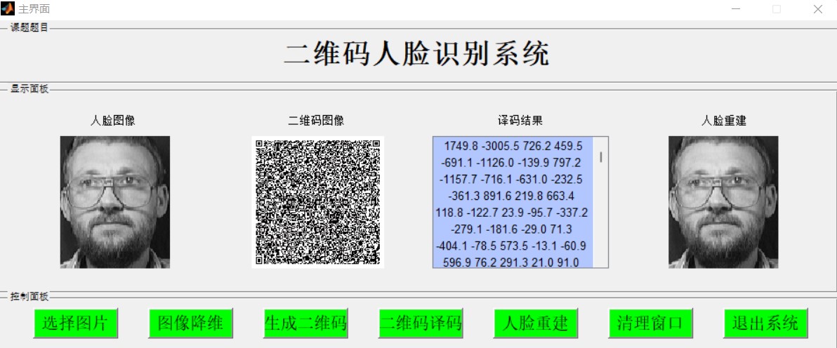 【人脸识别】PCA人脸二维码识别（带面板）【含GUI Matlab源码 754期】