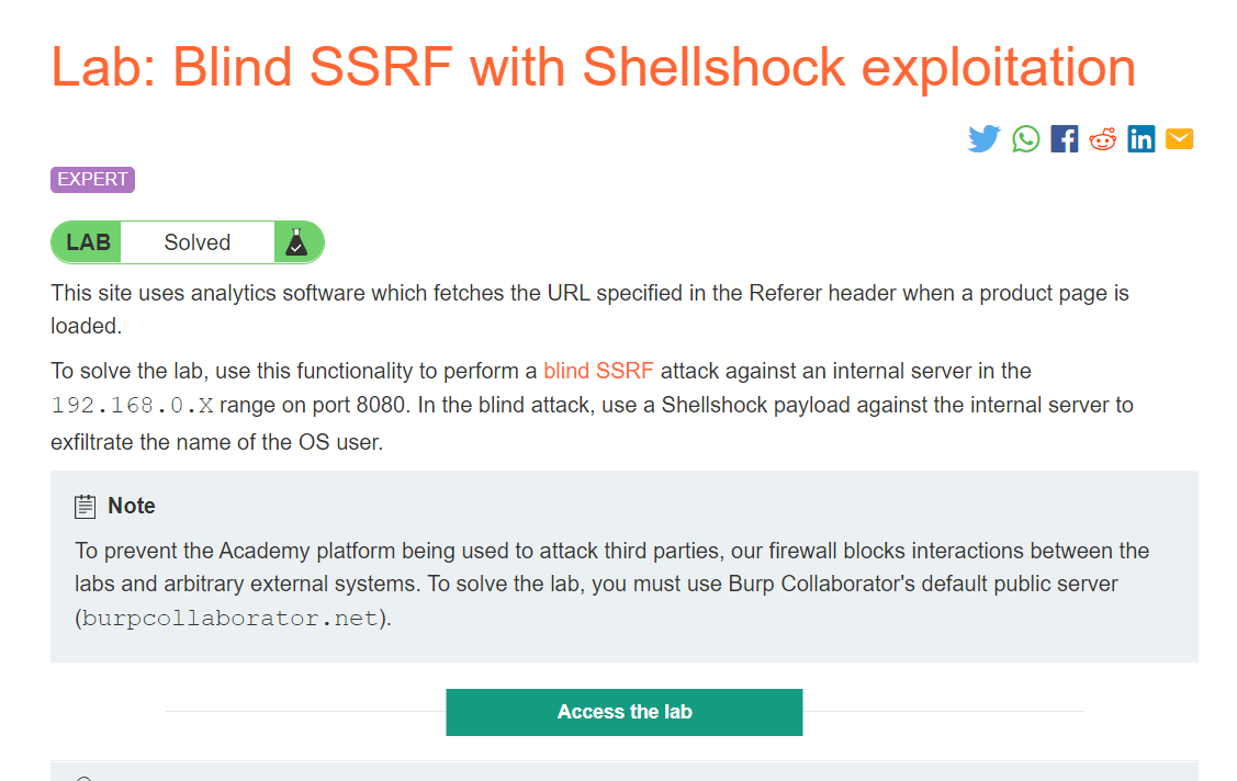 Lab: Blind SSRF with Shellshock exploitation