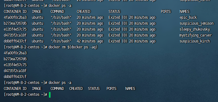 删除所有已停止的容器示例