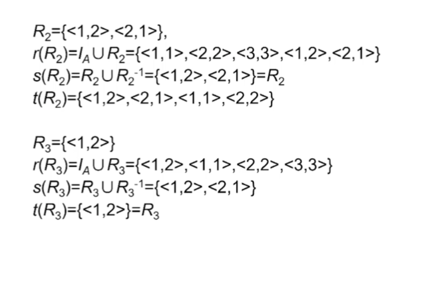 离散数学，自反和反自反 ，对称和反对称，传递关系 ，复合关系和逆关系 ，关系的闭包