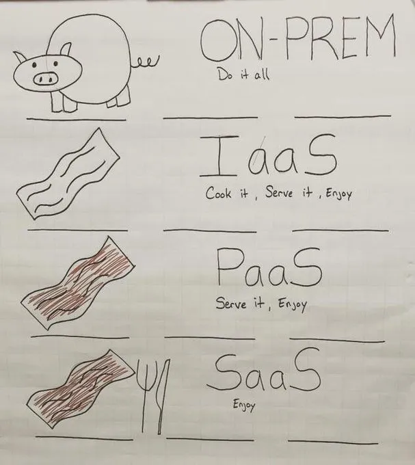 用一只小猪来解释 On-Prem, IaaS, PaaS 和 SaaS 的区别