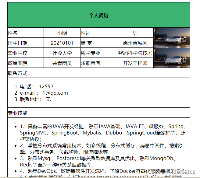 CSS+html制作简历表