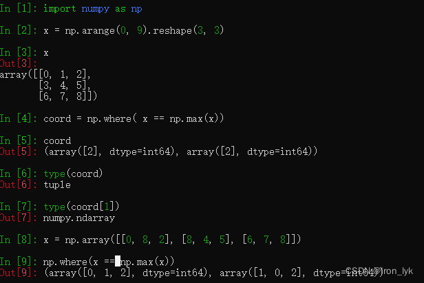 【Python】Python寻找多维数组（numpy.array）中最大值的位置（行和列）