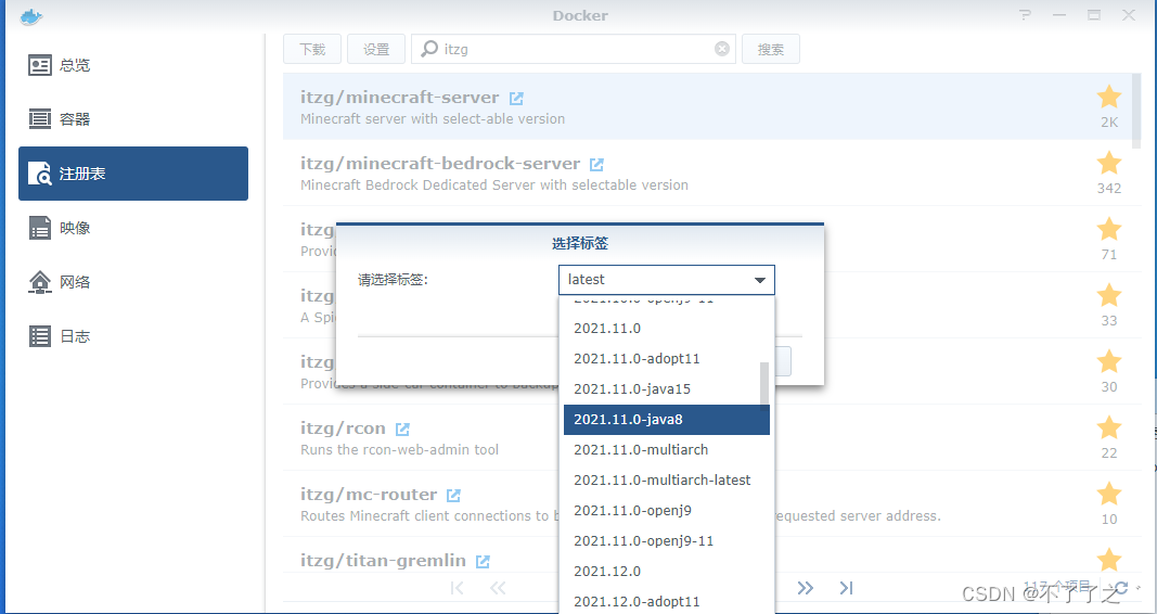 镜像选择标签 2021.11.0-java8