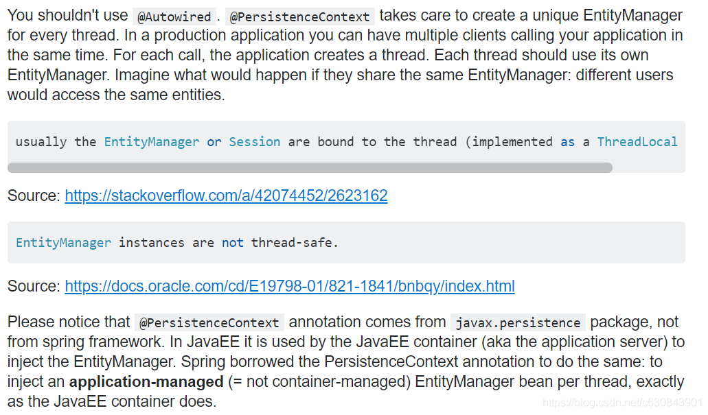@PersistenceContext和@Autowired在EntityManager上应用的区别。