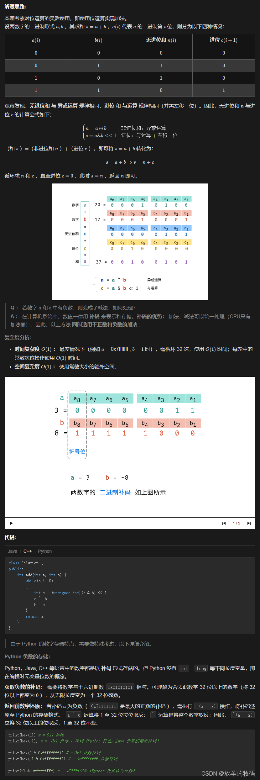 LeetCode（剑指 Offer）- 65. 不用加减乘除做加法 - 忆云竹