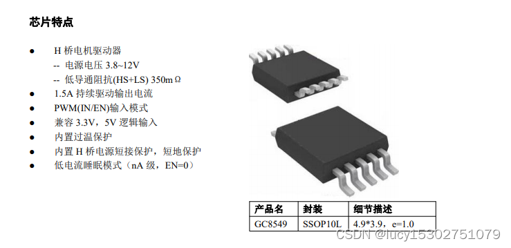 双通道 12v 直流电机驱动芯片gc8549 ,具有过温保护,欠压保护,短路保 护,过流保护等功能 csdn博客