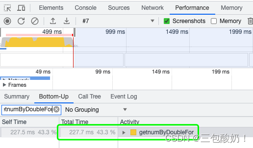 getnumByDoubleFor方法耗时