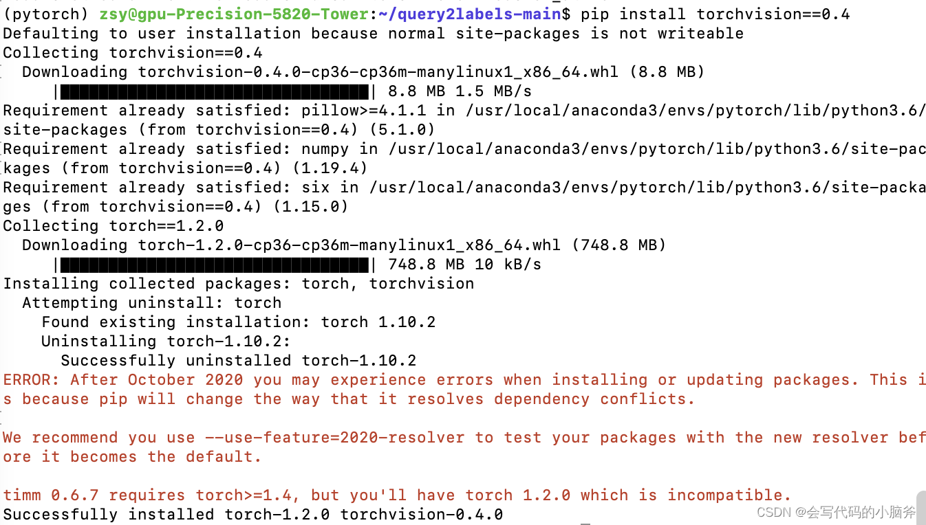 报错：ModuleNotFoundError: No Module Named ‘torchvision.models._utils ...