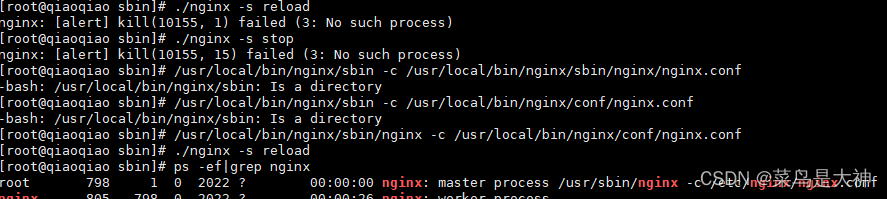 nginx: [alert] kill(10155, 15) failed (3: No such process)