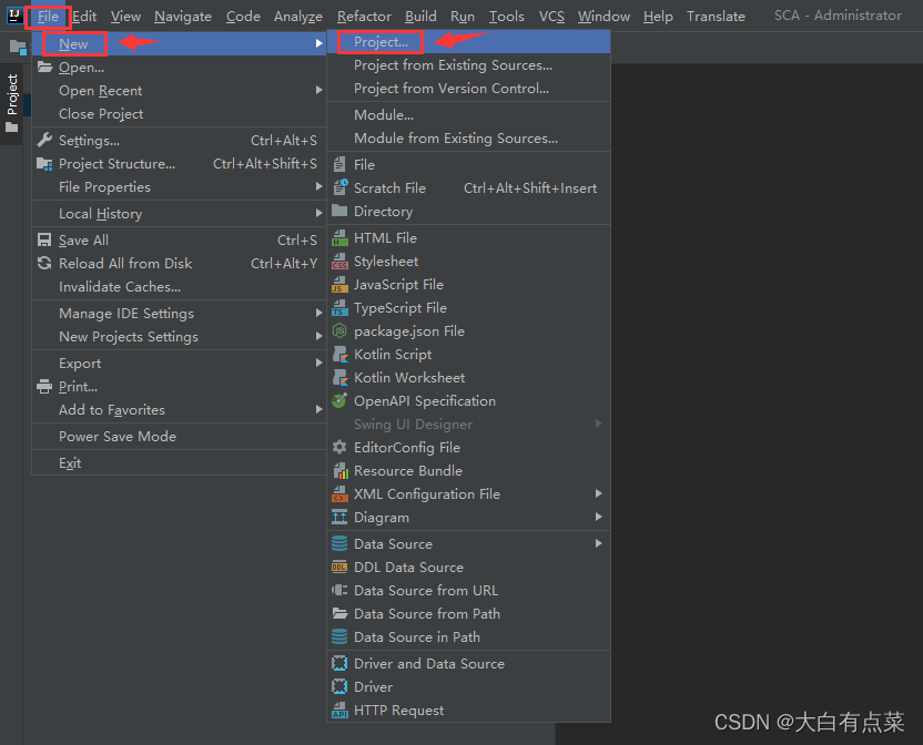 新建Spring Cloud项目：“File” -> “New” -> “Project”。