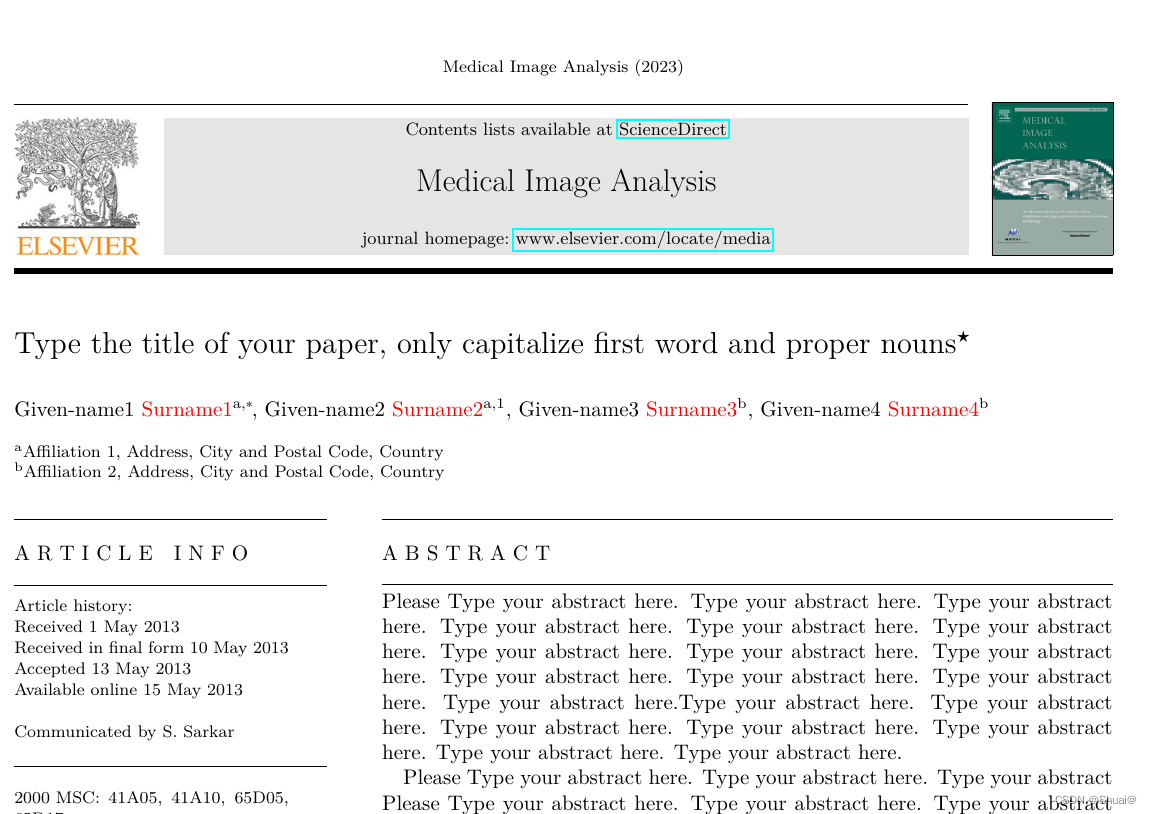 Medical Image Analysis期刊Latex模板下载