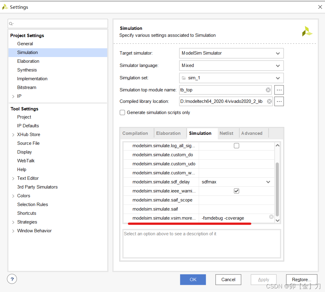 modelsim.simulation.vsim.more_options:-coverage -fsmdebug；