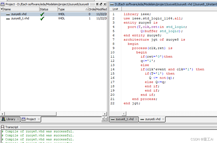 Modelsim 仿真T触发器_modelsim带有复位端的t’触发器CSDN博客