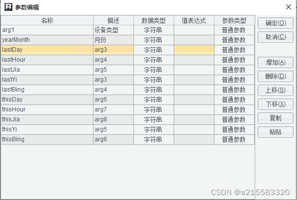 报表模板参数列表