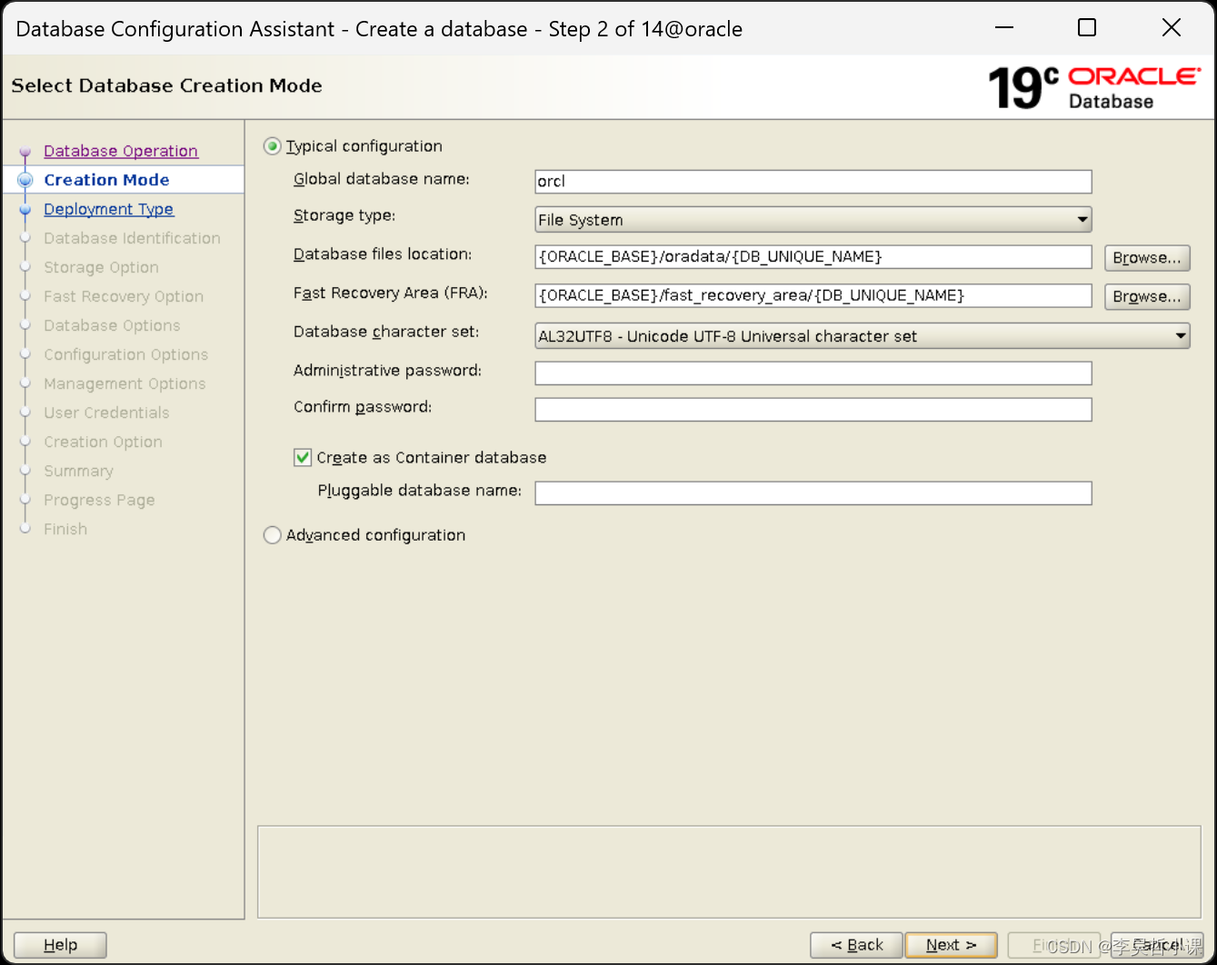 Oracle uses DBCA to create a database