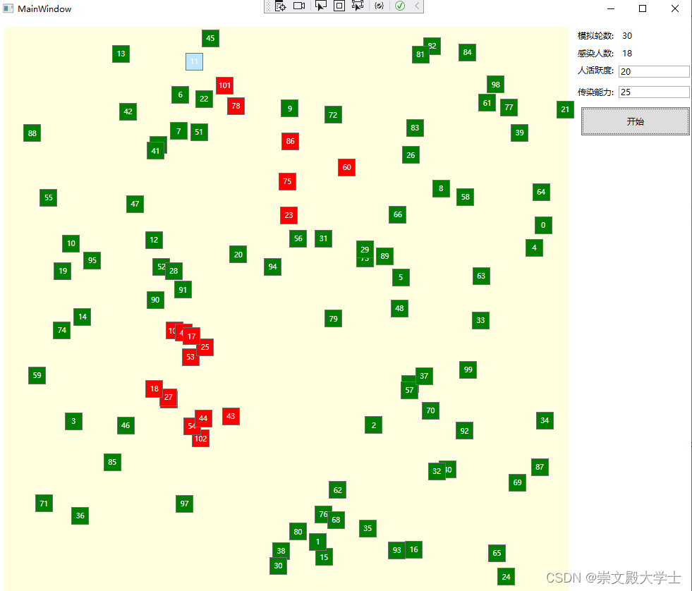 C# WPF 自己写的一个模拟病毒传播的程序，有可视化