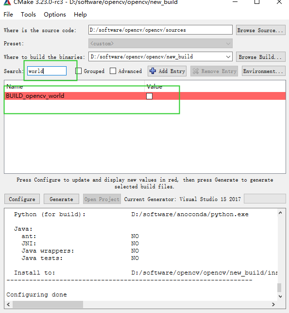 opencv_world勾选