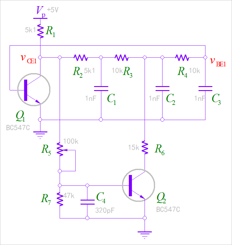 ▲ 图1.1.1.1 双管建议混沌电路