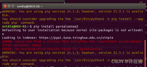 pip install pyrealsense2显示 Could not find a version that satisfies the ...