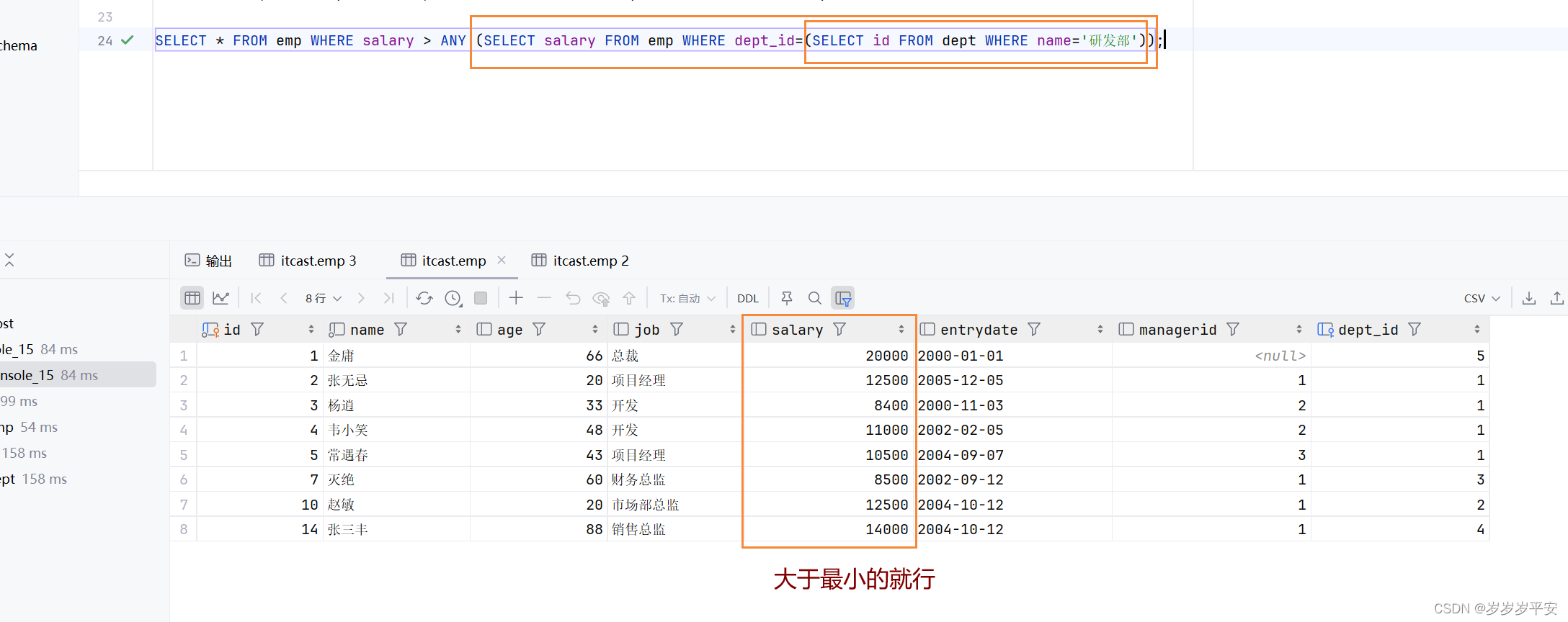 MySQL之多表查询—列子查询