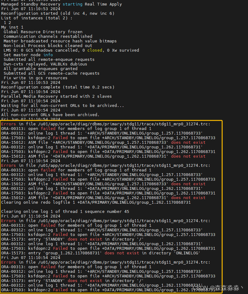12c rac dg开启日志应用<span style='color:red;'>报</span>错 <span style='color:red;'>ora</span>-00313 <span style='color:red;'>ora</span>-00312 <span style='color:red;'>ora</span>-17503 <span style='color:red;'>ora</span>-15012处理