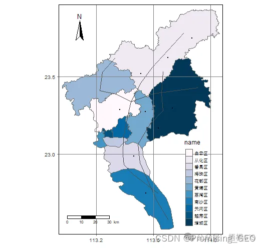 【R语言】绘制标准地图（指北针，比例尺，图例）