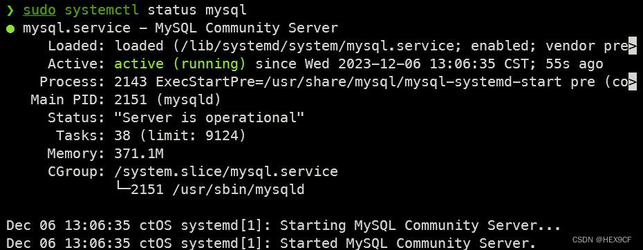 MySQL service running status