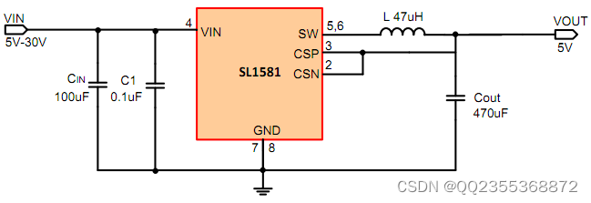 SL1581降压恒压 耐压4V-30V降压5V 2A电流 外围简单，四个元器件