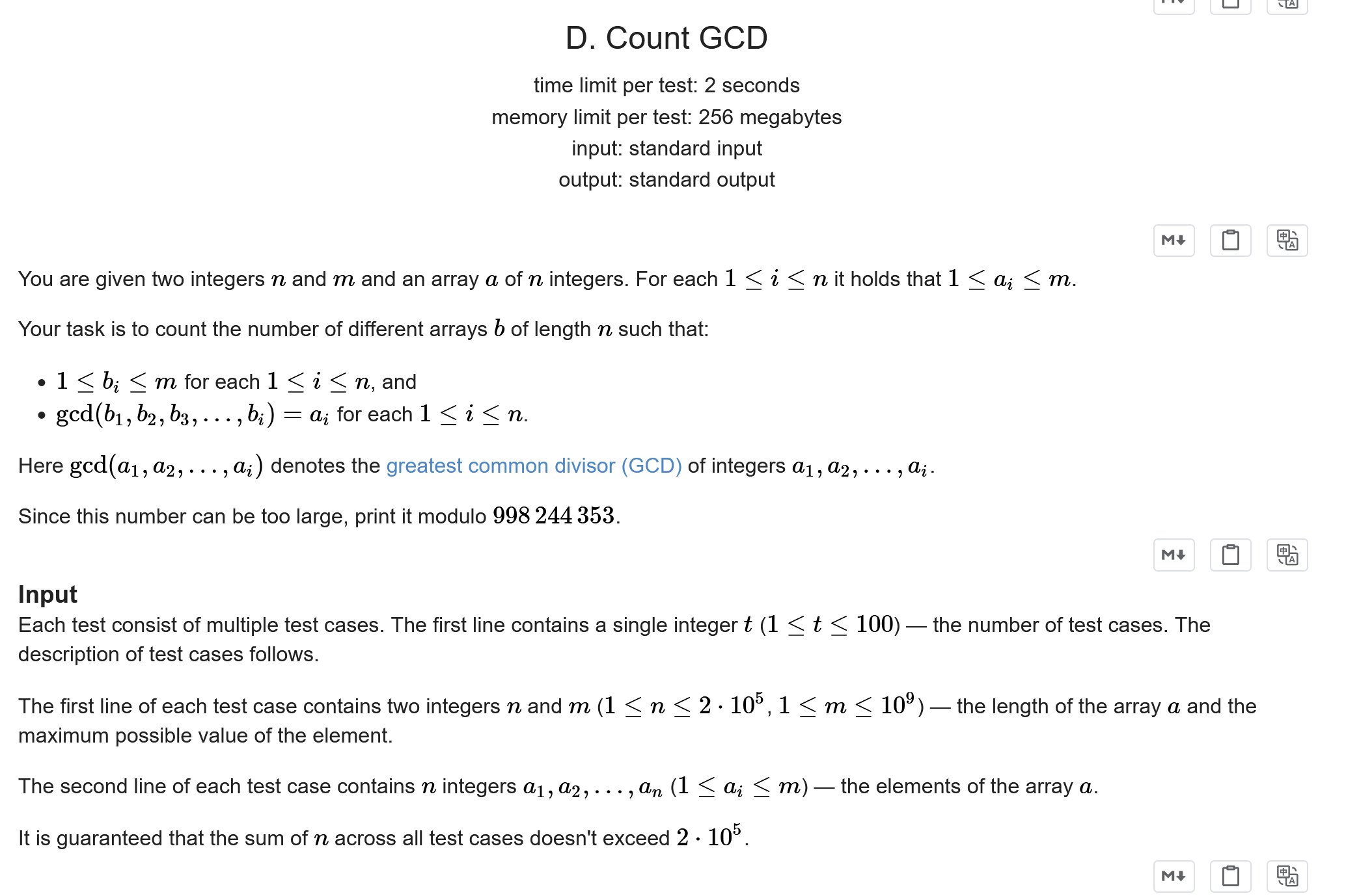 Codeforces CodeTON Round 3 D. Count GCD【状压、容斥原理计数】