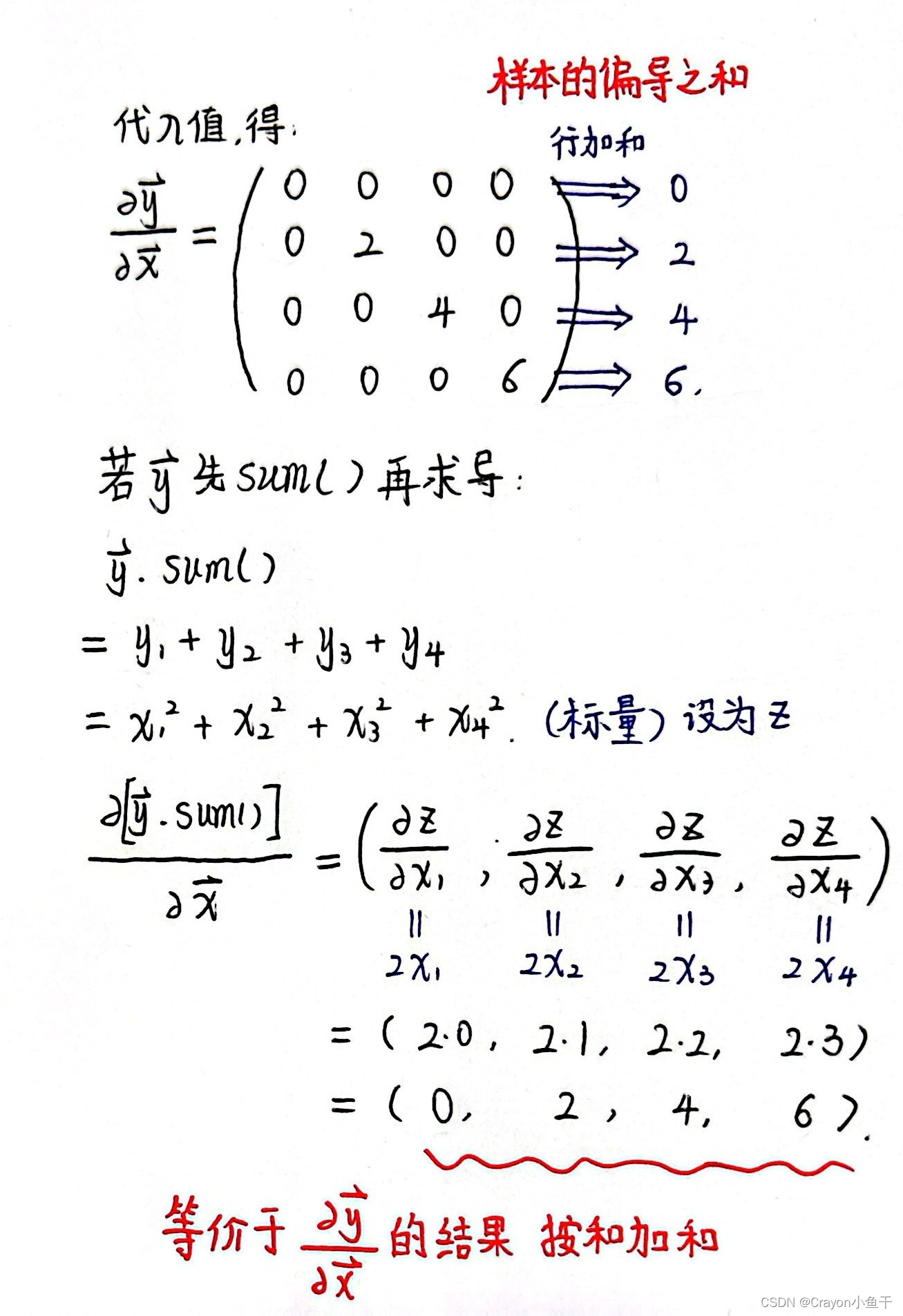 【深度学习】自动求导中有时为什么要先sum()再backward()