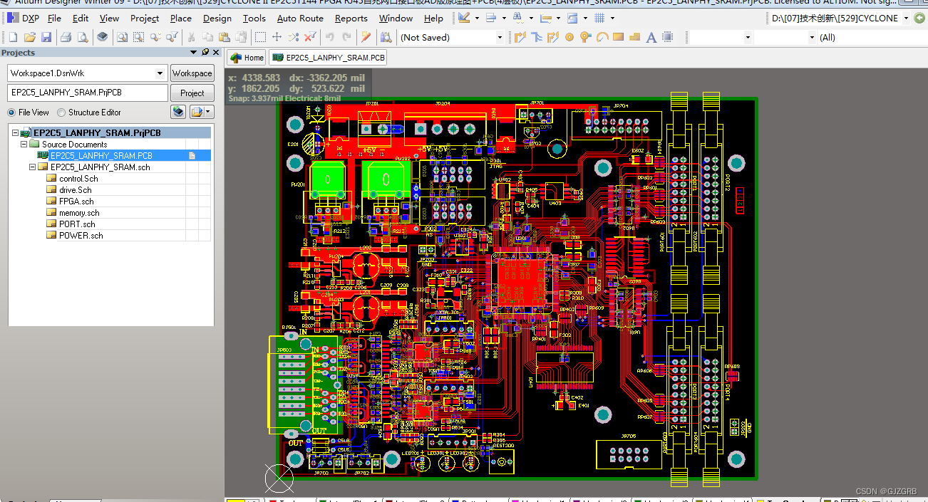 基于ep2c5t144芯片设计cyclone2 fpga rj45百兆网口控制板硬件(原理图