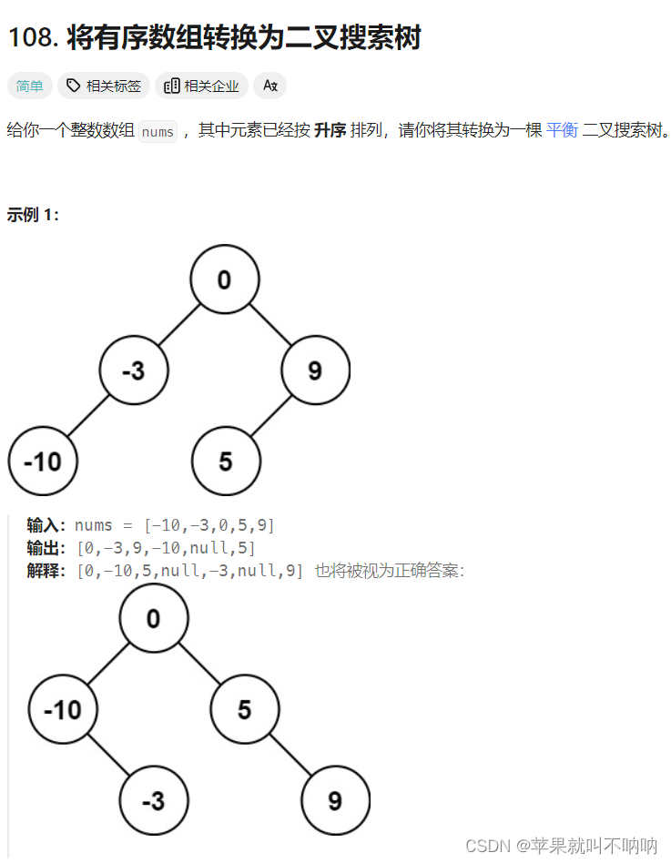 多做【二叉搜索树】【数组转化为树】Leetcode 108. 将有序数组转换为二叉搜索树