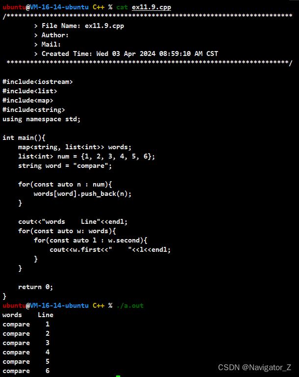 C++ //练习 11.9 定义<span style='color:red;'>一个</span>map，将单词与<span style='color:red;'>一个</span><span style='color:red;'>行</span><span style='color:red;'>号</span><span style='color:red;'>的</span>list关联，list中保存<span style='color:red;'>的</span>是单词所出现<span style='color:red;'>的</span><span style='color:red;'>行</span><span style='color:red;'>号</span>。