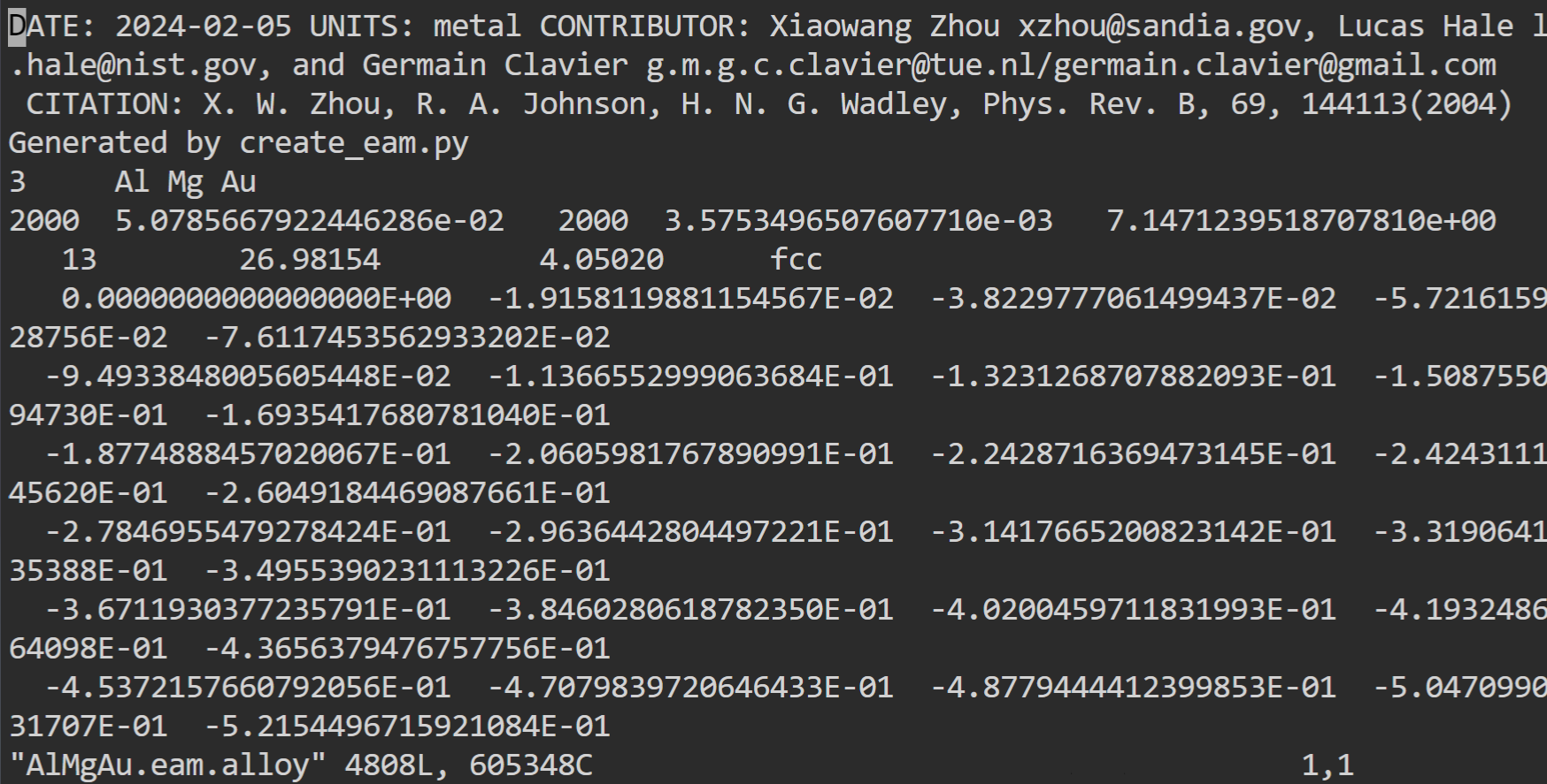 【Lammps】Zhou势函数拟合（python程序）