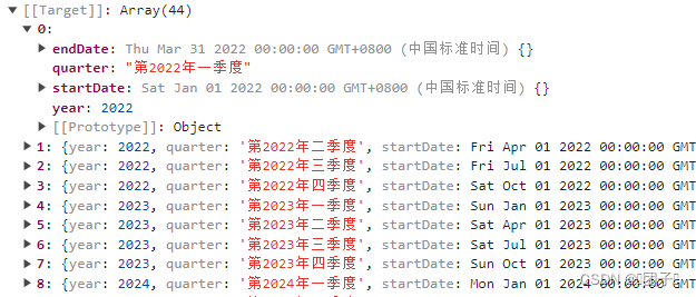 js中获取某年到某年季度数据