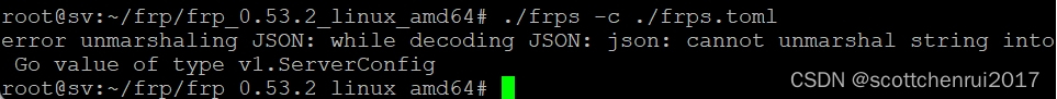 frp报错 while decoding JSON: json: cannot unmarshal string into Go value of type