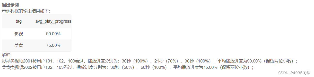 牛客网-SQL大厂面试题-2.平均播放进度大于60%的视频类别