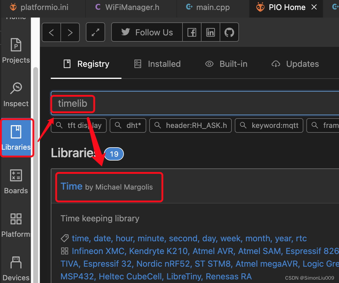platformio 提示 fatal error: TimeLib.h: No such file or directory 的解决方案