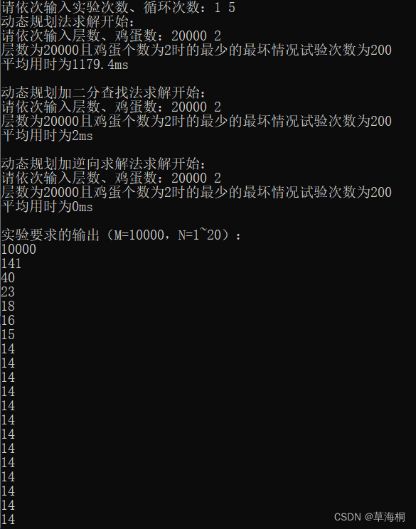 算法设计与分析：动态规划法求扔鸡蛋问题 C++