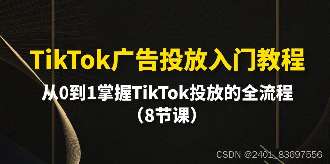 TikTok广告投放入门教程，从0到1掌握TikTok投放的全流程（8节课）