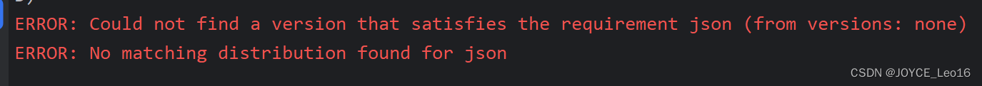 ERROR: No matching distribution found for json