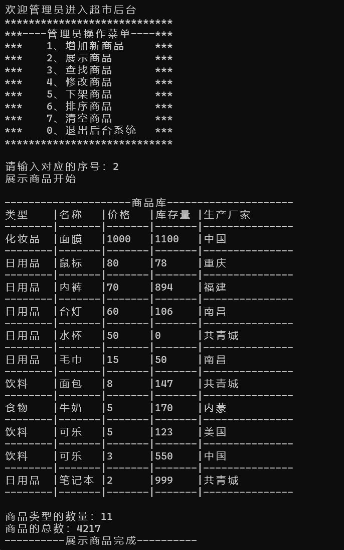 超市商品管理系统设计 C++实现