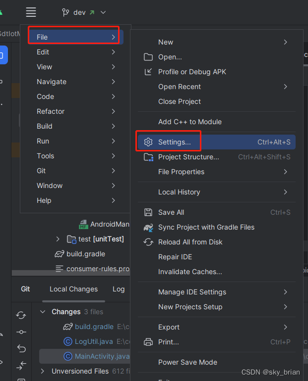 Android Studio 打开Local Changes界面