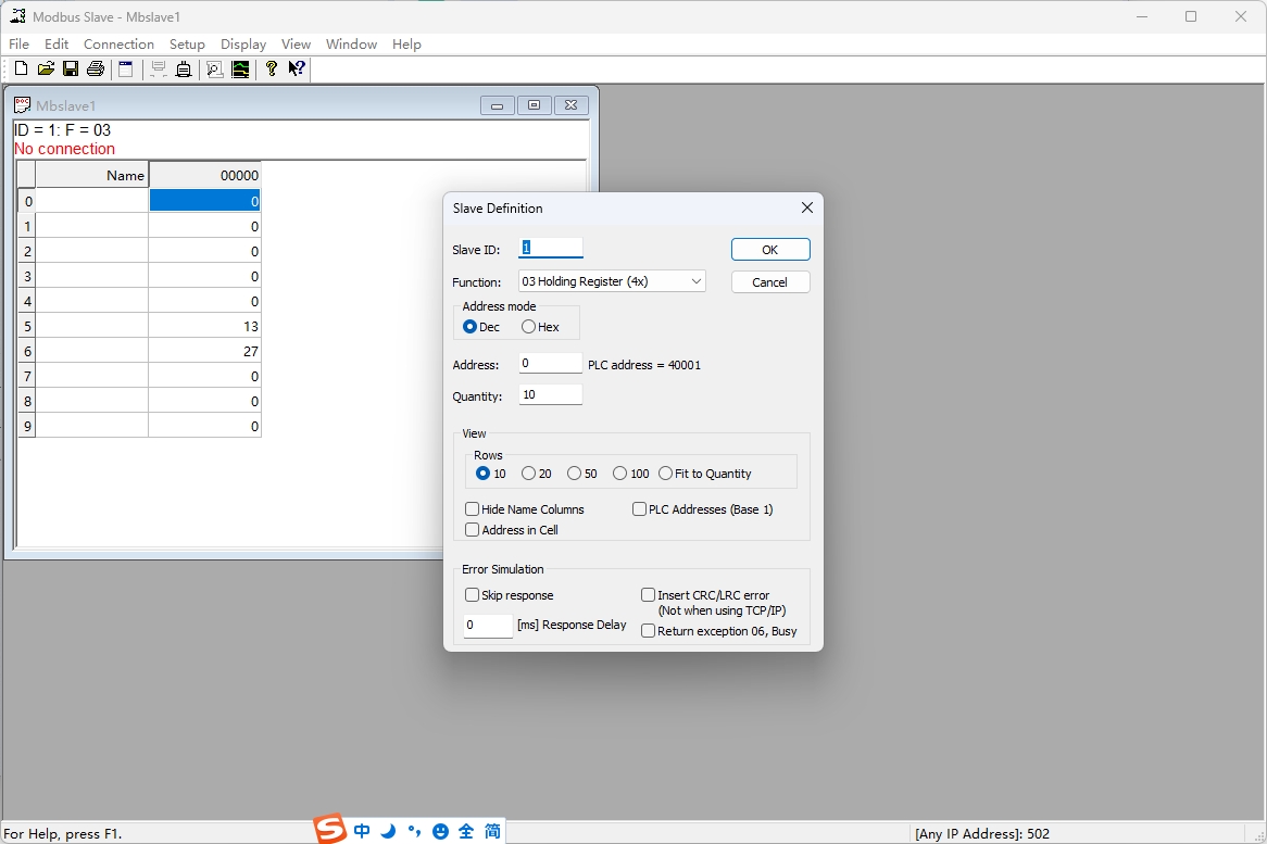 使用modbus-serial 库搭配 modbus slave 通过 modbus tcp client 协议来 写入 modbus 寄存器值