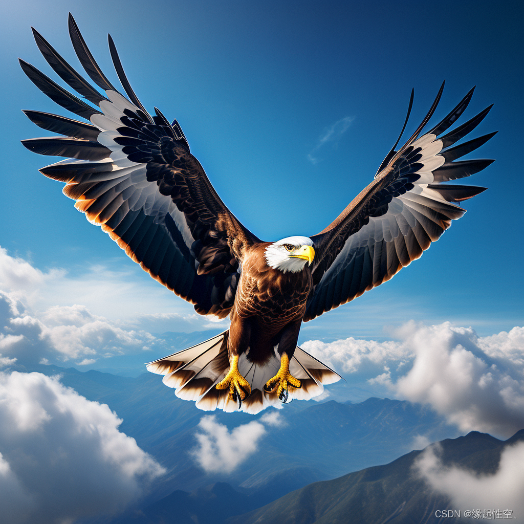 A majestic eagle soaring through the clear blue sky