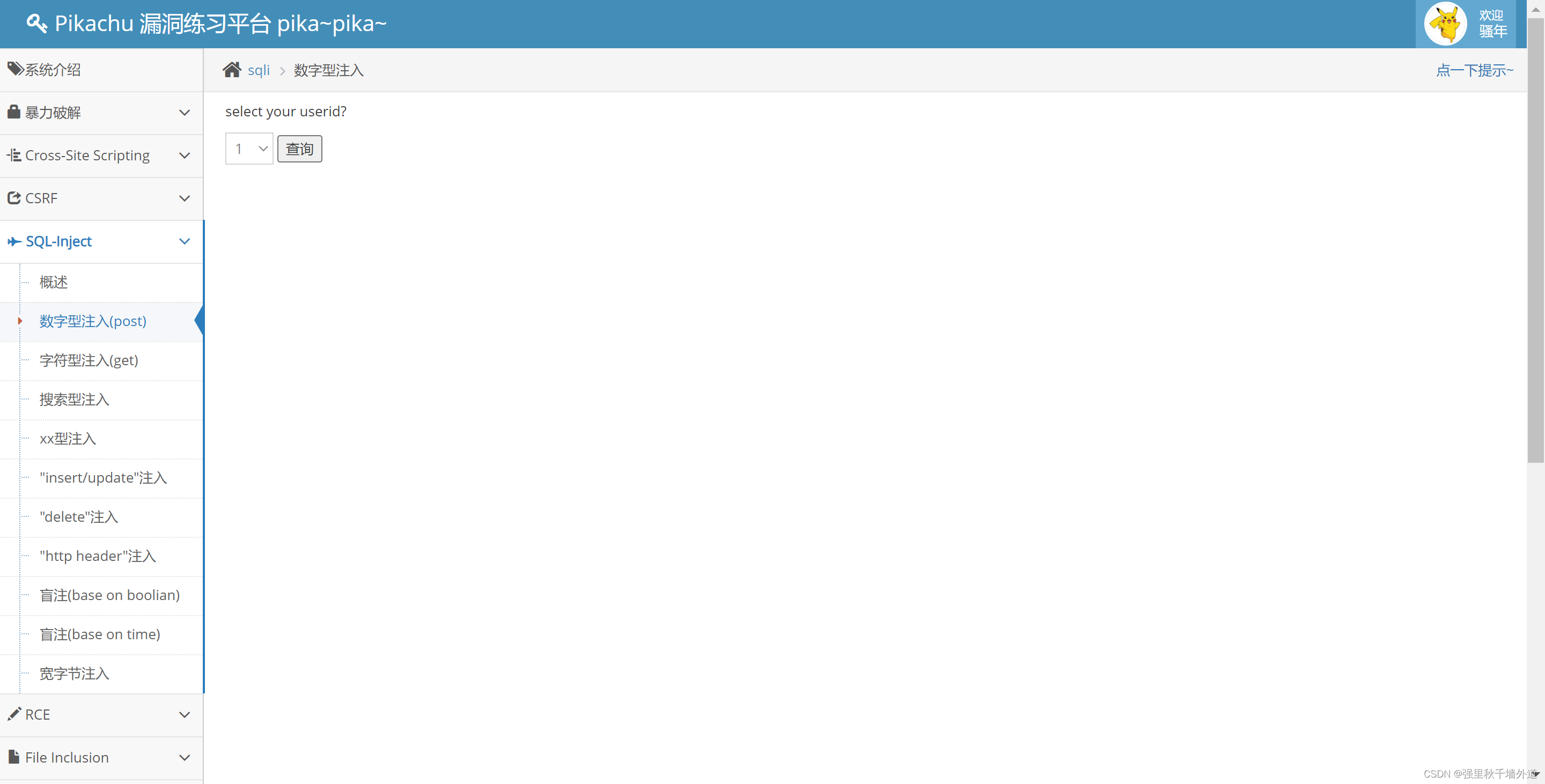 网络安全-pikachu之SQL注入漏洞（数字型注入）